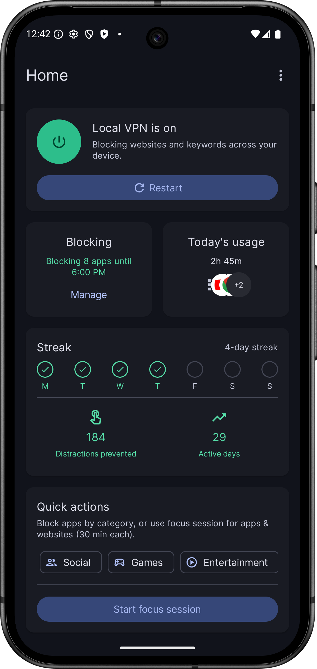 Daily Blocker app preview dark