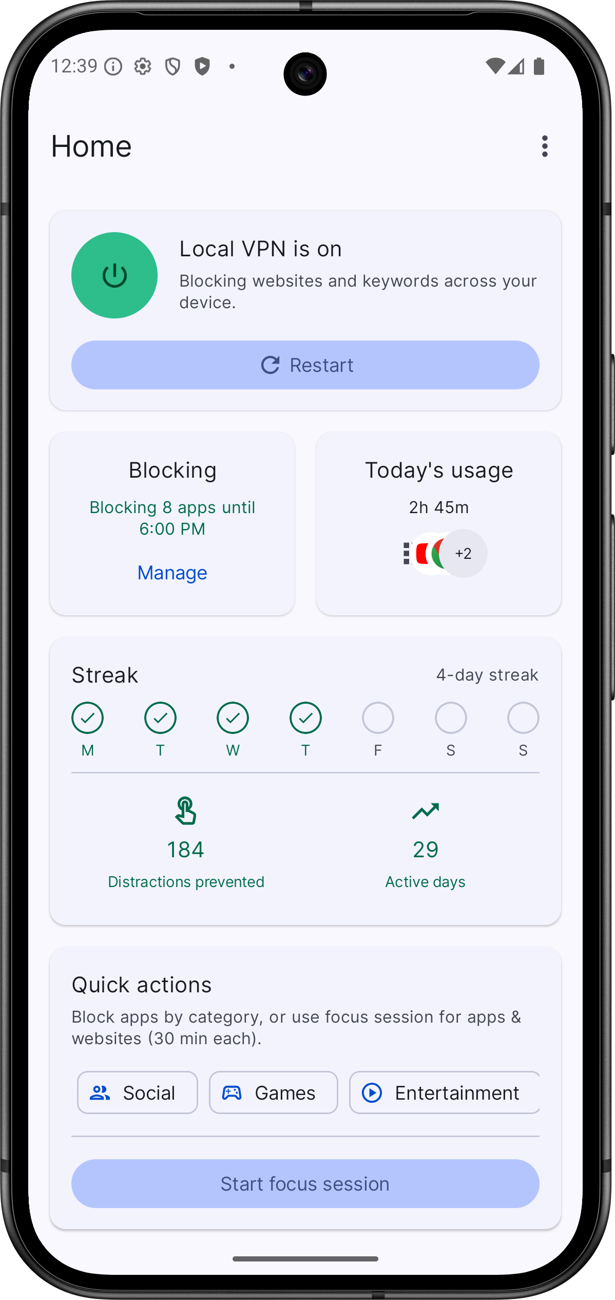 Daily Blocker app preview light
